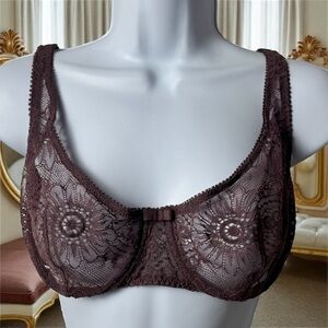 Simone Perele Brown‎ Floral Lace Sheer Bra Dainty Feminine Cottagecore 38C